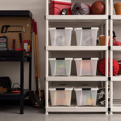 IRIS USA 6 Contenedores de 32 Qt con Tapa, Perla | Oculta el contenido para una apariencia limpia. Ideal para ropa de cama, decoración y clóset. Diseño anidable.