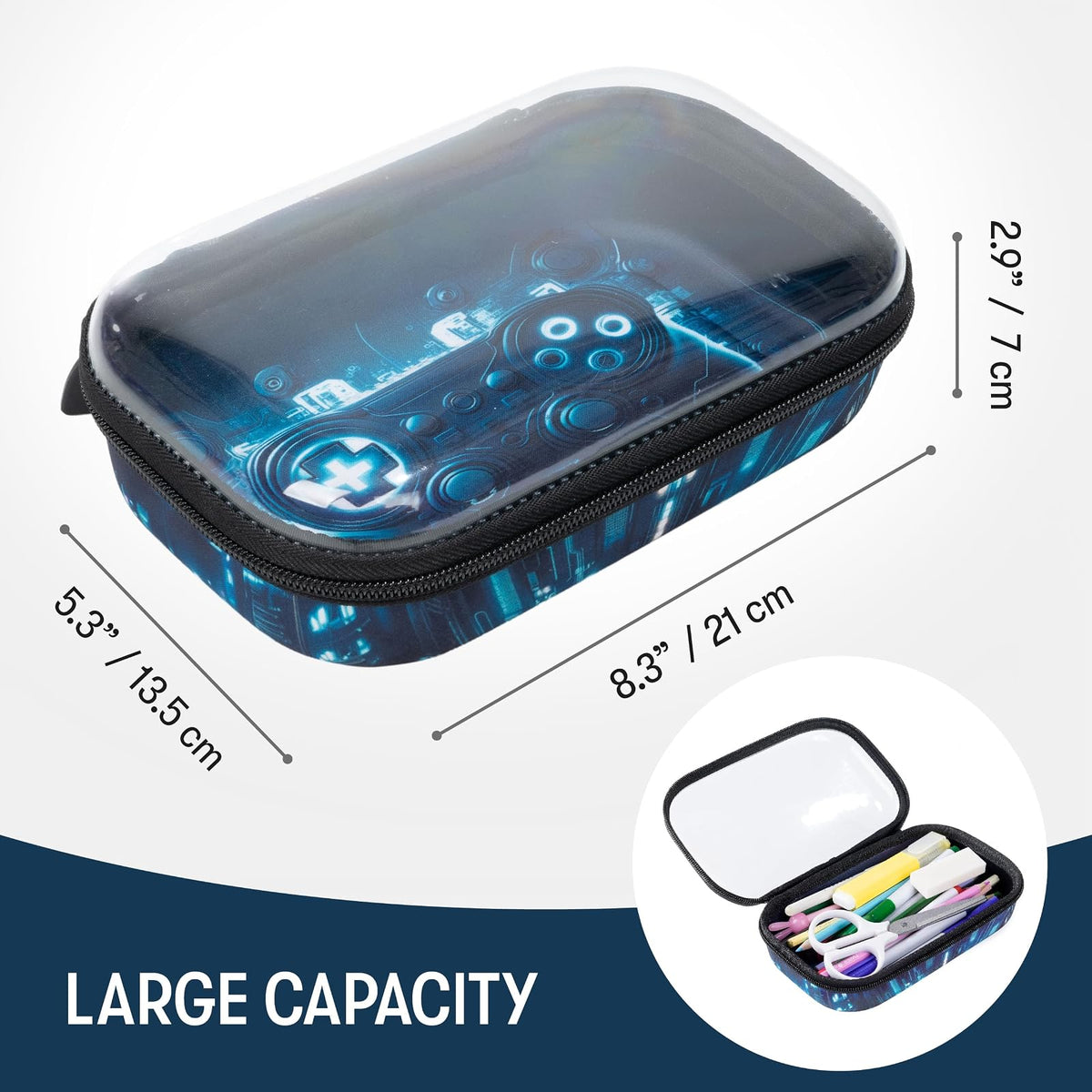 ZIPIT Estuche para lápices con tapa transparente para niños, caja resistente para la escuela, organizador de papelería de gran capacidad, diseño gamer