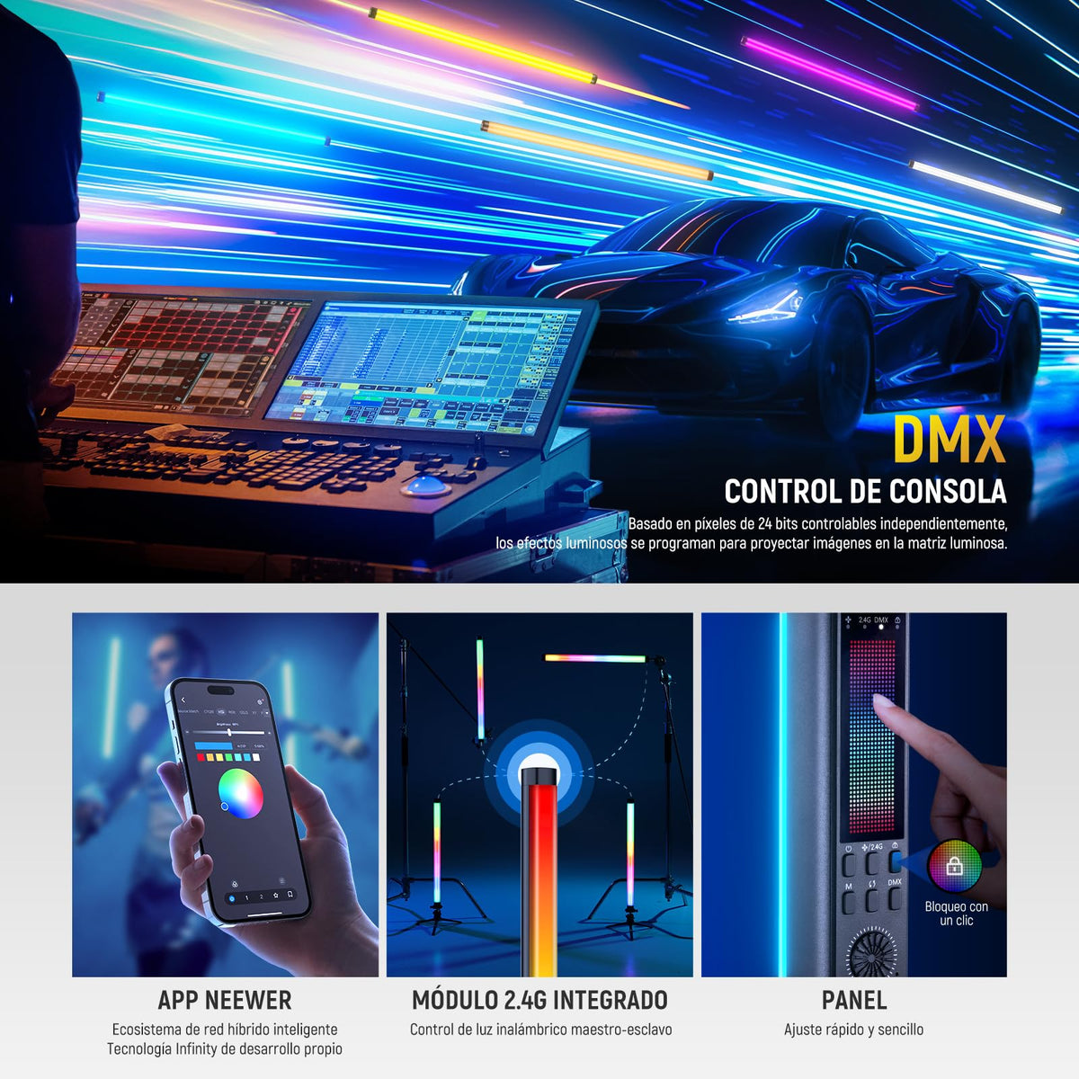 NEEWER - Luz de tubo RGB, luz de video LED de 30 W, RGBWW, varita de luz a todo color, con 18 escenas, efectos de 7 píxeles, 2500-10000 K, CRI97/TLCI98 6000 mAh, APP/2.4G/DMX control para grabación de