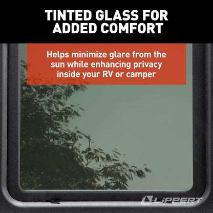 Lippert EcoCell - Kit Completo de Ventana de RV para Puertas de Entrada con Marco, Vidrio Tintado, persiana Horizontal, protección contra Bloqueo Solar, fácil operación Deslizante, instalación rápida