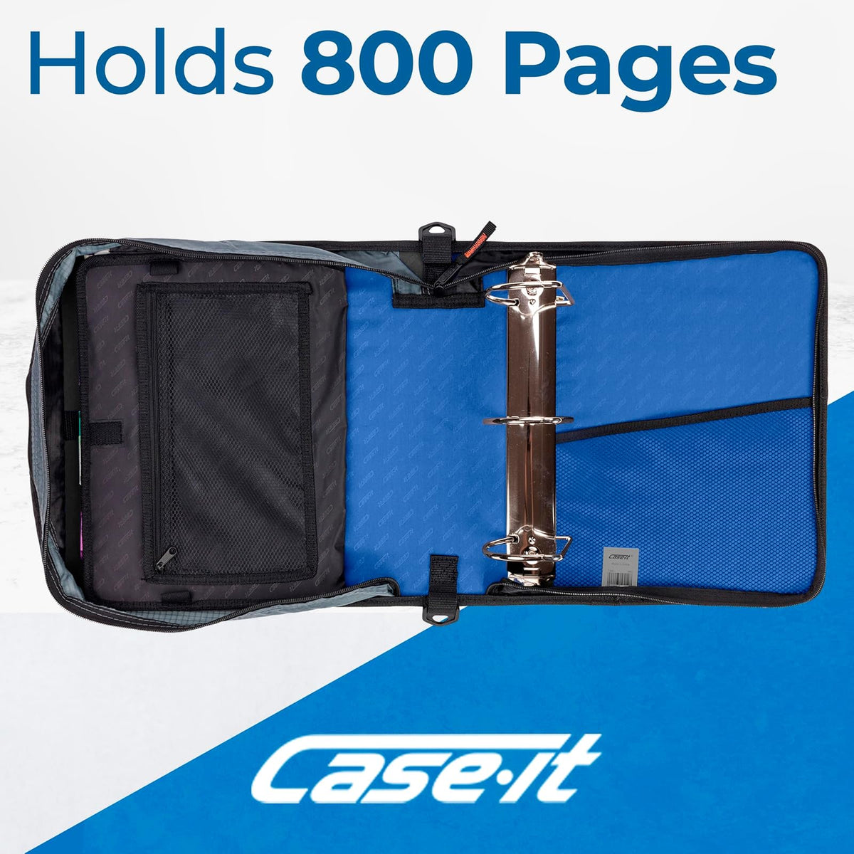 Case-it Carpeta con cierre escolar tamaño King con cierre | Anillos en D de 4 pulgadas, capacidad de 800 hojas, carpeta de archivos expandible de 5 sujetos, múltiples bolsillos y organizador de