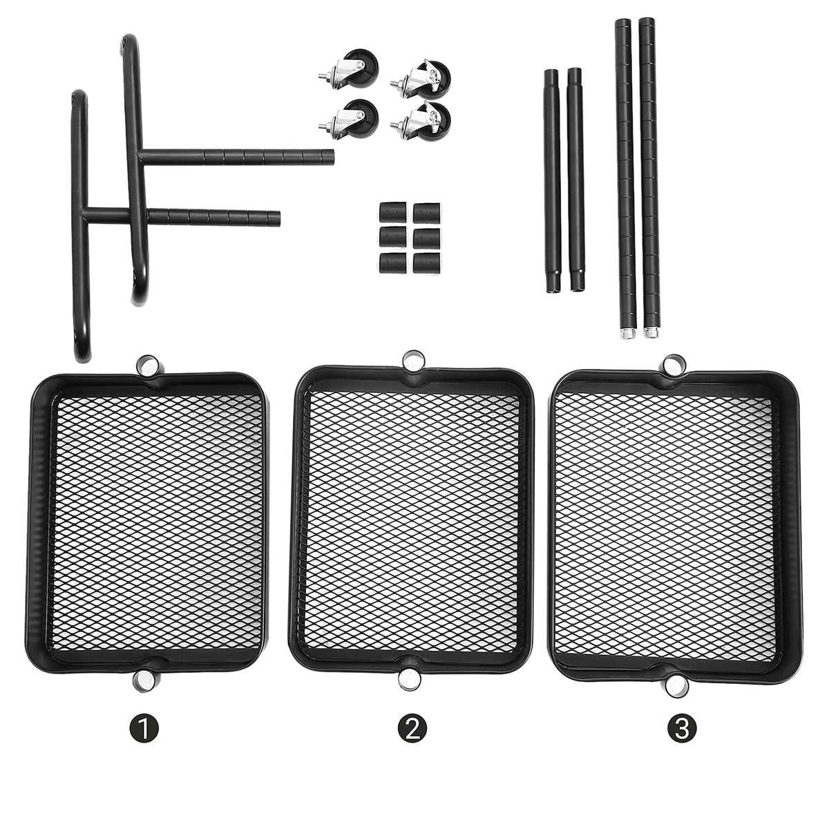 SONGMICS UBSC60B - Carrito de Metal de 3 Niveles, Carrito de Cocina con estantes Ajustables, Carrito de Almacenamiento con 2 Frenos, fácil Montaje, para Cocina, Oficina, baño, Color Negro