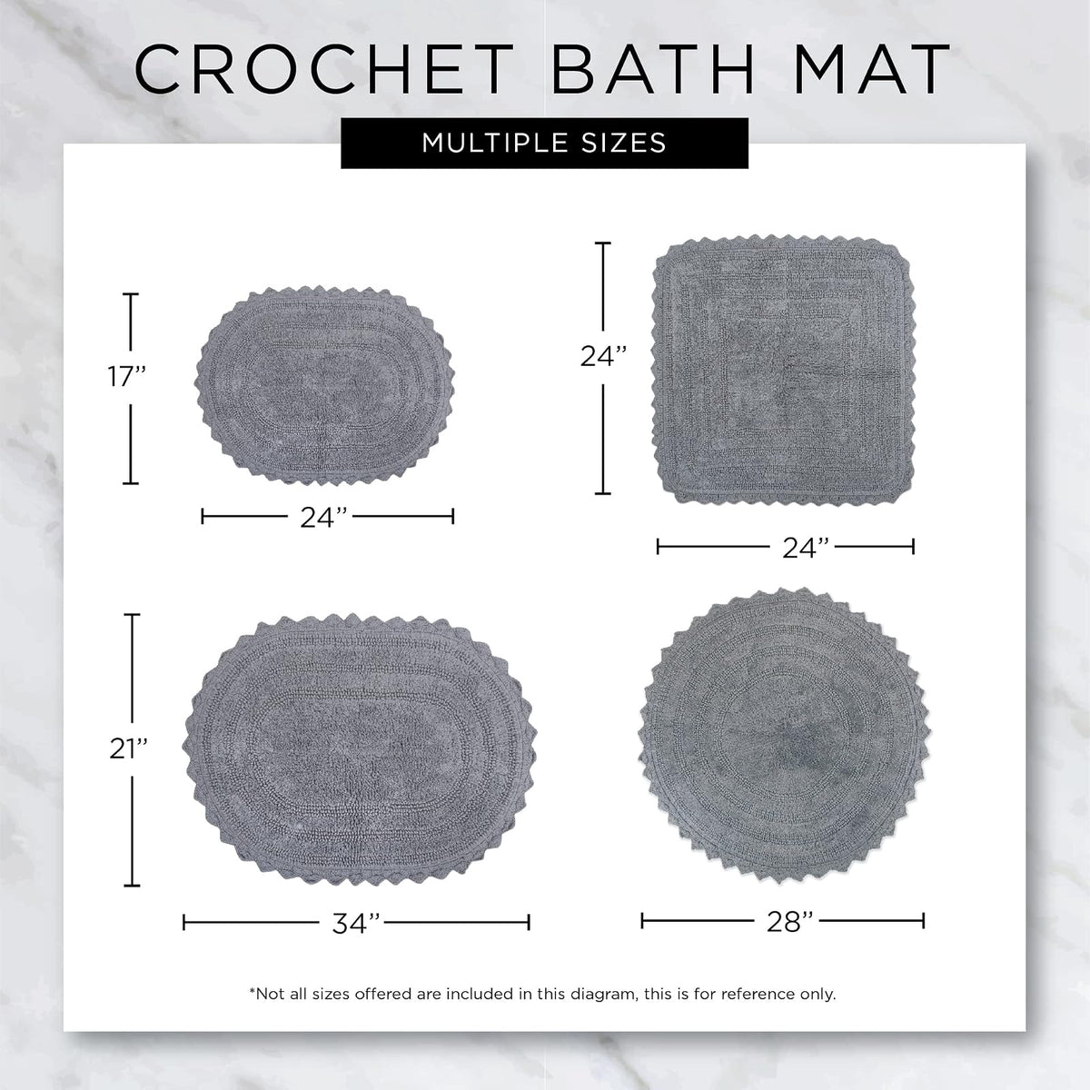 DII Ultra Soft Spa Cotton Crochet Oval Bath Mat or Rug Place in Front of Shower, Vanity, Bath Tub, Sink, and Toilet, 21 x 34" - White