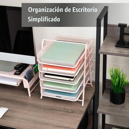 Betesh Mind Reader 5-Tier Paper Tray, Desktop Organizer, File Storage, Workspace, Office, Metal Mesh, 11.75" L x 14" W x 14.5" H, Pink