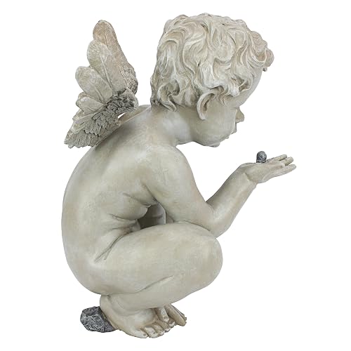 Design Toscano EU4360 Life'S Mysteries Estatua de jardín de querubines, 15 Pulgadas, Piedra Antigua