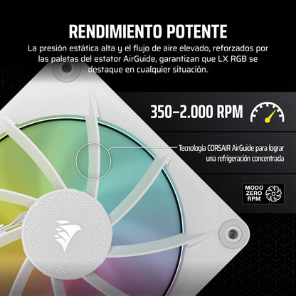 Corsair iCUE Link LX140 RGB Ventilador PWM de 140 mm, Paquete Individual, Doble luz de Bucle – Requiere iCUE Link System Hub (se Vende por Separado) – Tecnología Corsair AirGuide – Blanco