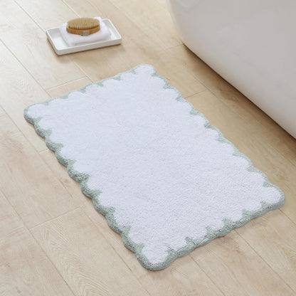 Peri Home - Alfombra de baño festoneada, Suave y Absorbente, 100% algodón, 20 x 30 Pulgadas, Color Blanco con Festoneado Salvia