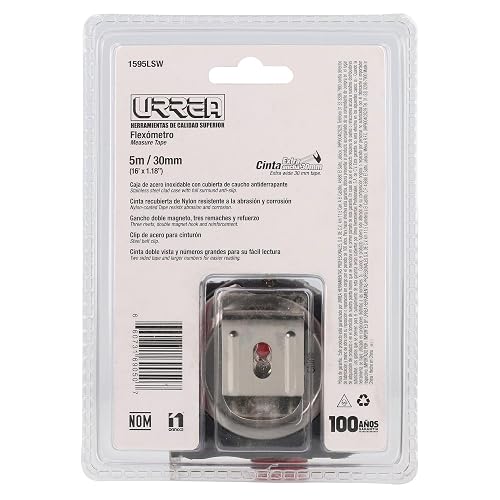 Urrea 1595LSW Flexómetro de Acero Inoxidable, 5 m X 30 mm
