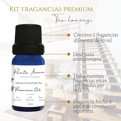 Punto Aroma - Aromaterapia - Set de 6 fragancias para difusor humidificador - Incluye 6 frascos de 10ml - Fragancia Premium (Tea Lovers)