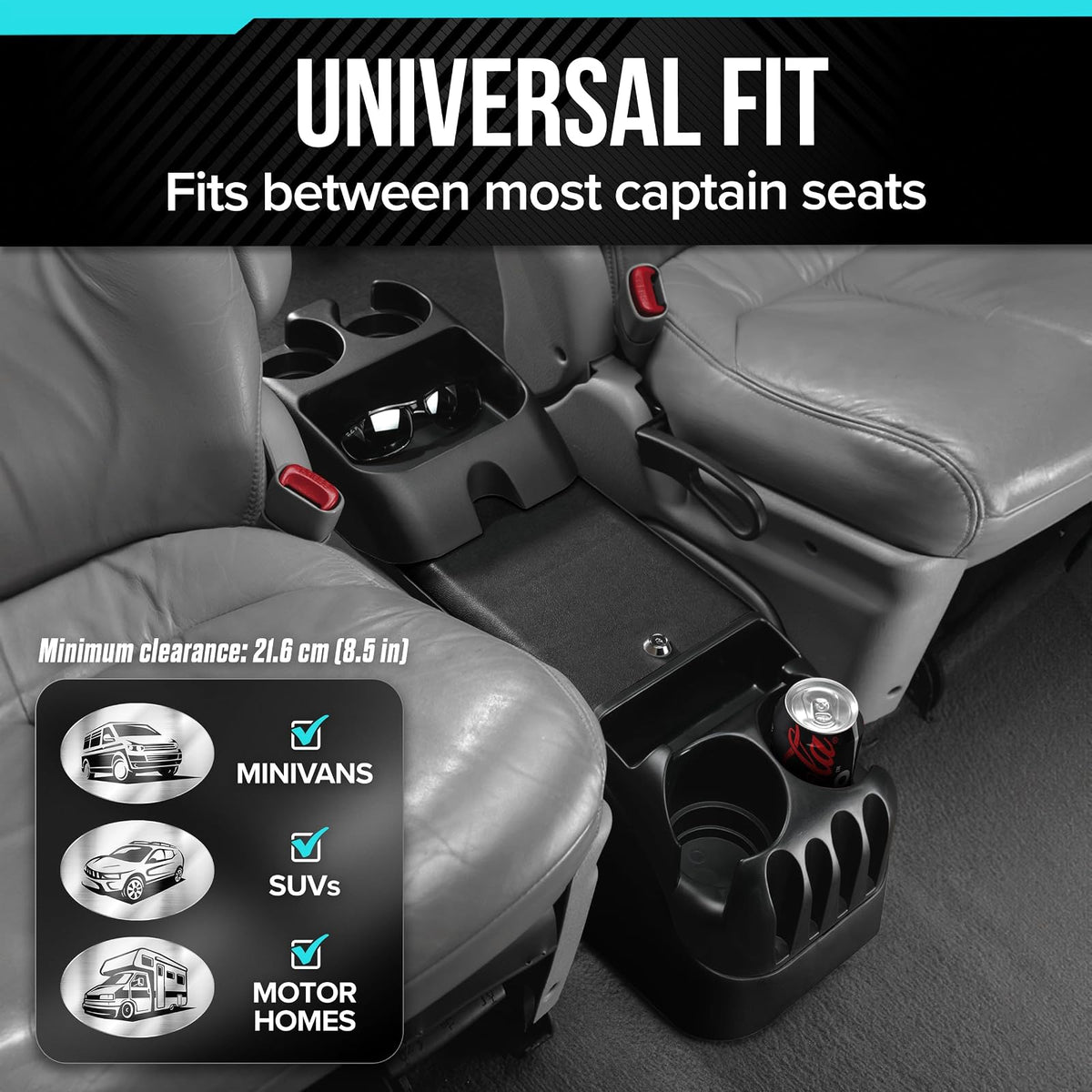 Moblorg 2154211 Consola Central para Minivans SUV con Portavasos Adicionales y Almacenamiento Grande 27x11.5x8.5 Pulgadas, Negro