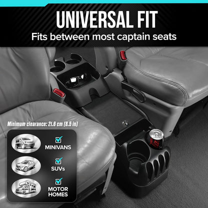 Moblorg 2154211 Consola Central para Minivans SUV con Portavasos Adicionales y Almacenamiento Grande 27x11.5x8.5 Pulgadas, Negro