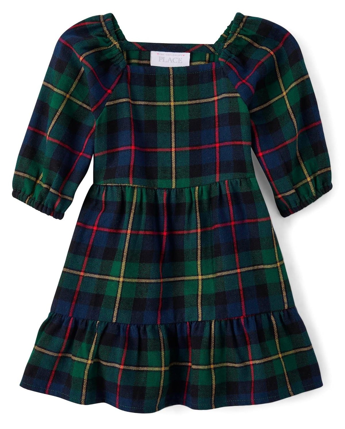 The Children's Place Vestido de Moda de Manga Corta para niños pequeños Atuendo de Jugador para Niñas - Verde (Green Plaid) - 3 Años