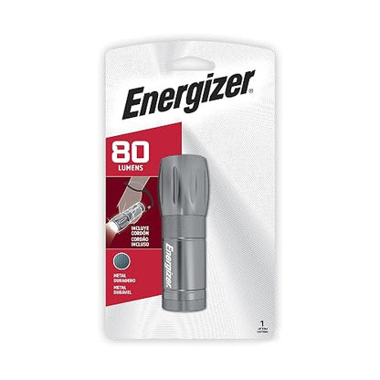 Energizer - Linterna LED Compacta, 80 Lúmenes, Cuerpo Metálico | Incluye cordón para colgar, Funciona con 3 pilas AAA, Ideal para camping, emergencias y uso cotidiano