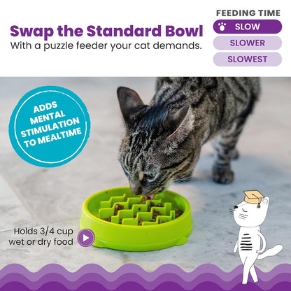 Petstages Kitty - Cuenco de alimentación Lenta para Gatos, Color Verde