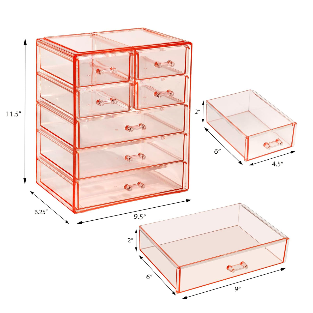 Sorbus Acrylic Makeup Organizer - Organization and Storage Case for Cosmetics Make Up & Jewelry - Big Clear Makeup Organizer for Vanity, Bathroom, College Dorm, Closet, Desk (3 Large, 4 Small Drawers)