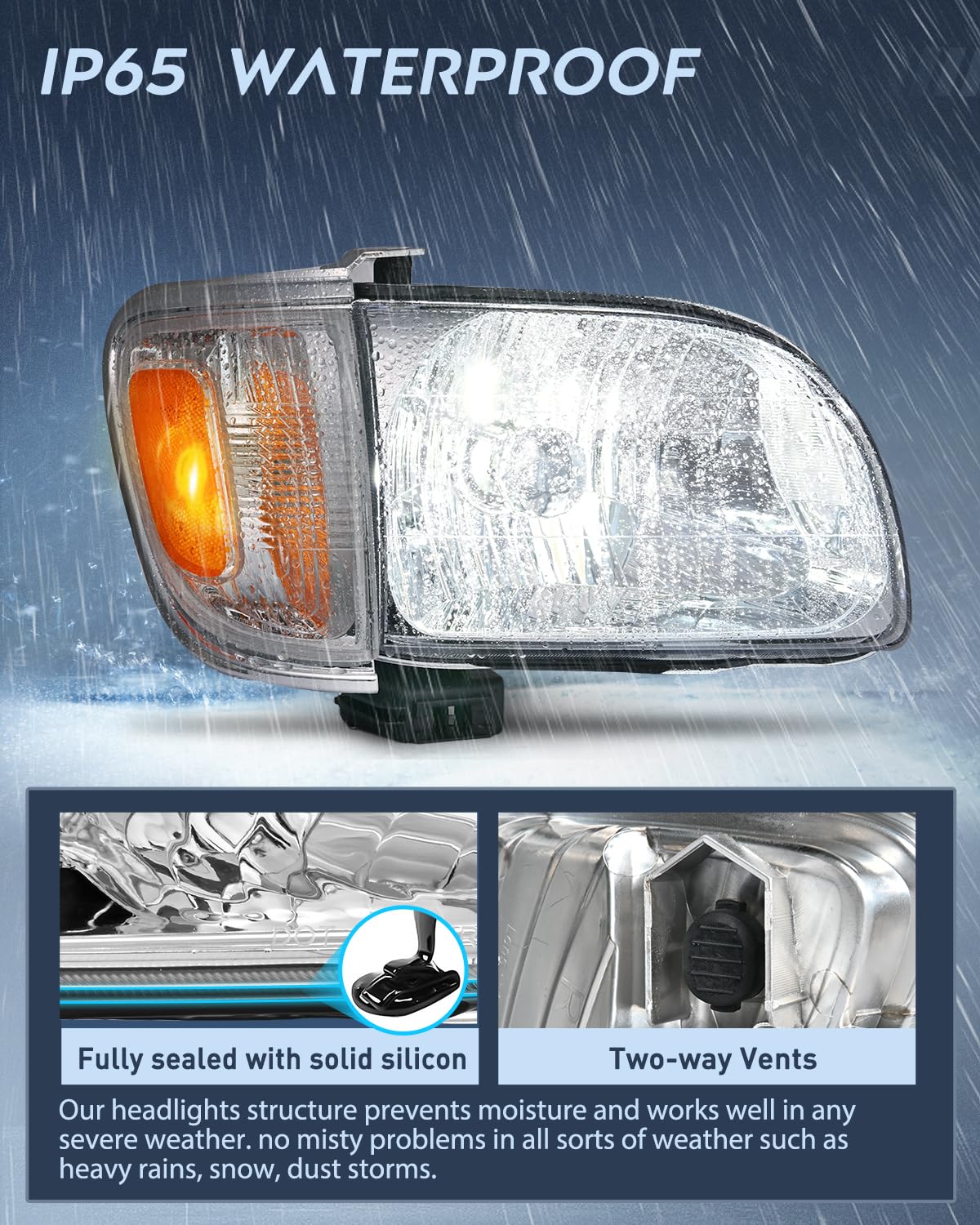 Nilight NA722 Conjunto de Faros Delanteros para Toyota Tacoma 2001-2004, Carcasa Cromada, Reflector Ámbar
