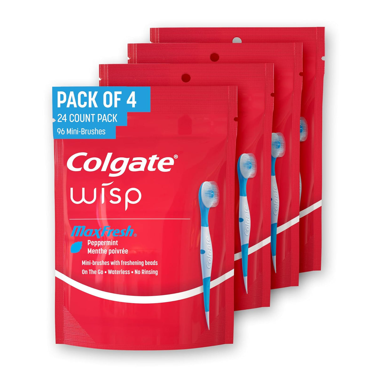 Colgate Max Fresh Wisp Disposable Mini Toothbrush, Peppermint - 24 Count (4 Pack)