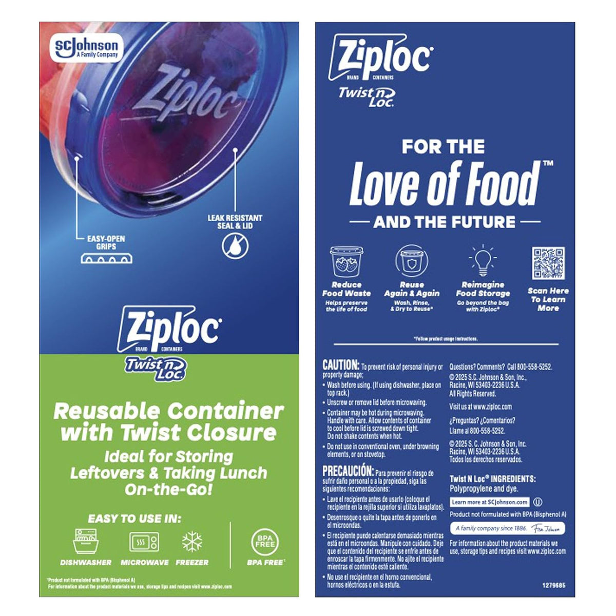 Ziploc Twist 'n Loc - Contenedores de almacenamiento de alimentos, paquete variado, reutilizables para almuerzo y sobras aptas para lavaplatos, 9 unidades