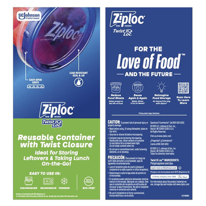 Ziploc Twist 'n Loc - Contenedores de almacenamiento de alimentos, paquete variado, reutilizables para almuerzo y sobras aptas para lavaplatos, 9 unidades