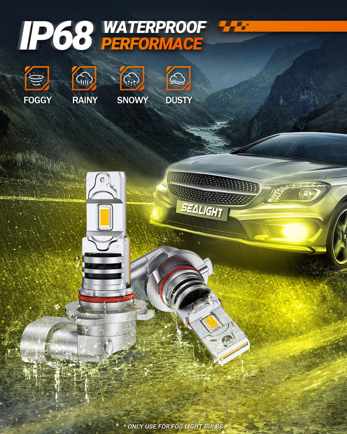 Sealight Bombillas LED H10 9145 9140 para Luz Antiniebla Amarilla | 18000 lm, Amarillo, Paquete de 2, XF5 Series