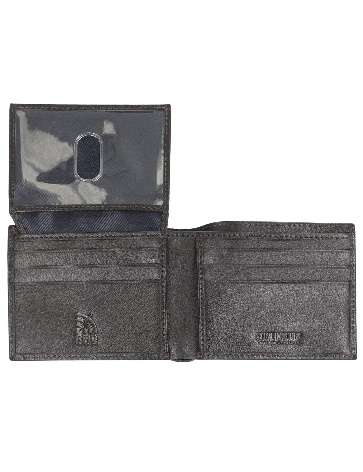 Steve Madden - portafolios delgada de piel para hombre con capacidad extra adjunta con bolsillos abatibles, café (Guante), Talla única