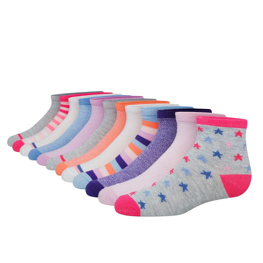 Hanes Calcetines de tobillo de moda para niñas, calcetines suaves estampados, paquete de 12