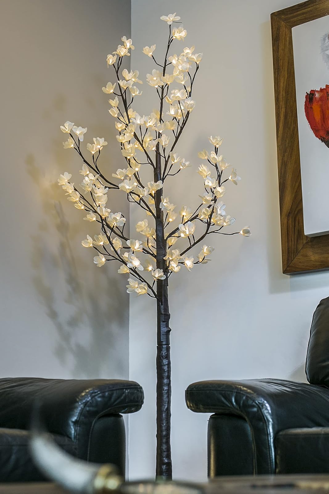 Running LW-0006 Figura Decorativa Iluminada Arbol, 150 Leds Flores, Blanco/Café