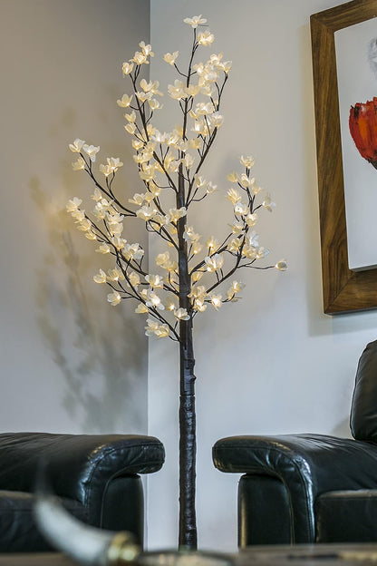 Running LW-0006 Figura Decorativa Iluminada Arbol, 150 Leds Flores, Blanco/Café