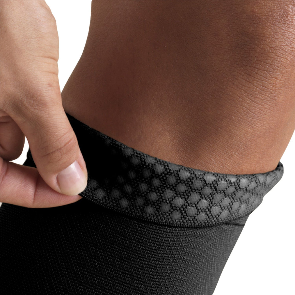 Truform 20-30 mmHg Compression Stockings For Men and Women, Thigh High Length, Dot-Top, Open Toe Black, Pack of 1