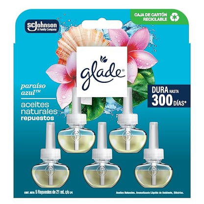 Glade Aromatizante para Hogar Eléctrico Paraíso Azul, 5 Repuestos 21 ml