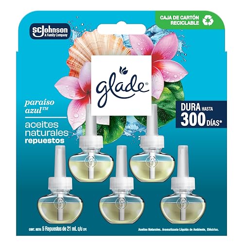 Glade Aromatizante para Hogar Eléctrico Paraíso Azul, 5 Repuestos 21 ml