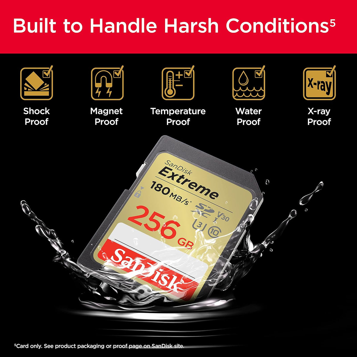 SanDisk Extreme SDXC UHS-I - Tarjeta de Memoria de 256 GB (V30, 180 MB/s de transmisión, U3, vídeo 4K UHD, tecnología QuickFlow, Impermeable, a Prueba de Golpes, Resistente a la Temperatura)