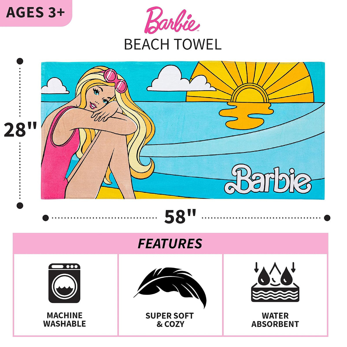 Barbie - Toalla de baño de algodón súper Suave, de 58 x 28 Pulgadas, (Producto Oficial Barbie) de Franco