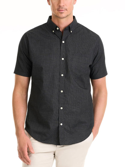 Van Heusen Camisa de Manga Corta Sin Arrugas para Hombre - Cuello pequeño negro. - XL