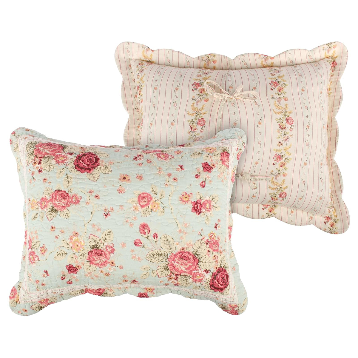 Greenland Home Antique Rose 100% algodón Funda de Almohada Acolchada, Tamaño estándar, 51 cm x 66 cm (Aprox.), Azul