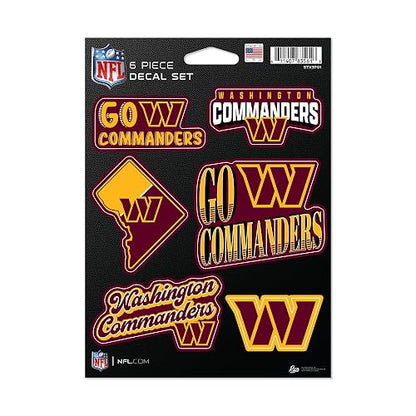 Rico Industries NFL Football Washington Commanders - Juego de calcomanías de 6 Piezas