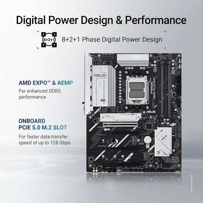 ASUS Prime B850-PLUS WiFi Tarjeta Madre AMD para tu PC de Trabajo y Juego | ATX, AMD AM5, DDR5 hasta 8000+ (OC), PCIe 5.0 x16, 3 ranuras M.2 (1 PCIe 5.0), VRM 8+2+1, WiFi 6E, LAN 2.5Gb, USB-C 10Gbps