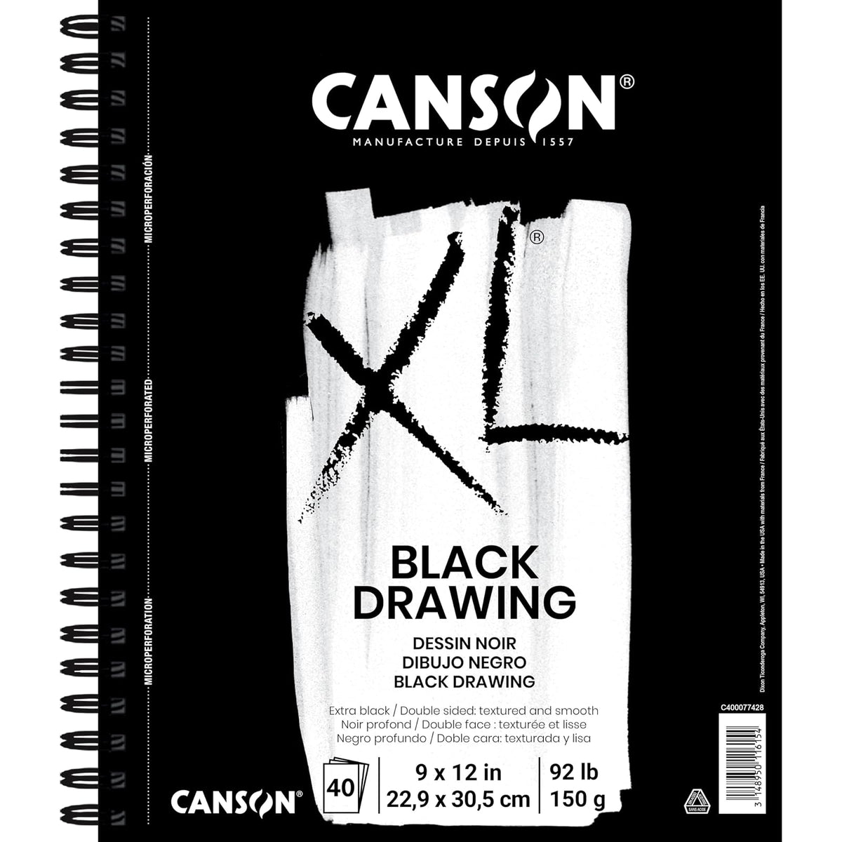 CANSON XL Series - Dibujo Negro, Negro, 22.86 x 30.48 cm, 1 | Negro, 1 almohadilla, papel de 150 g, 40 hojas
