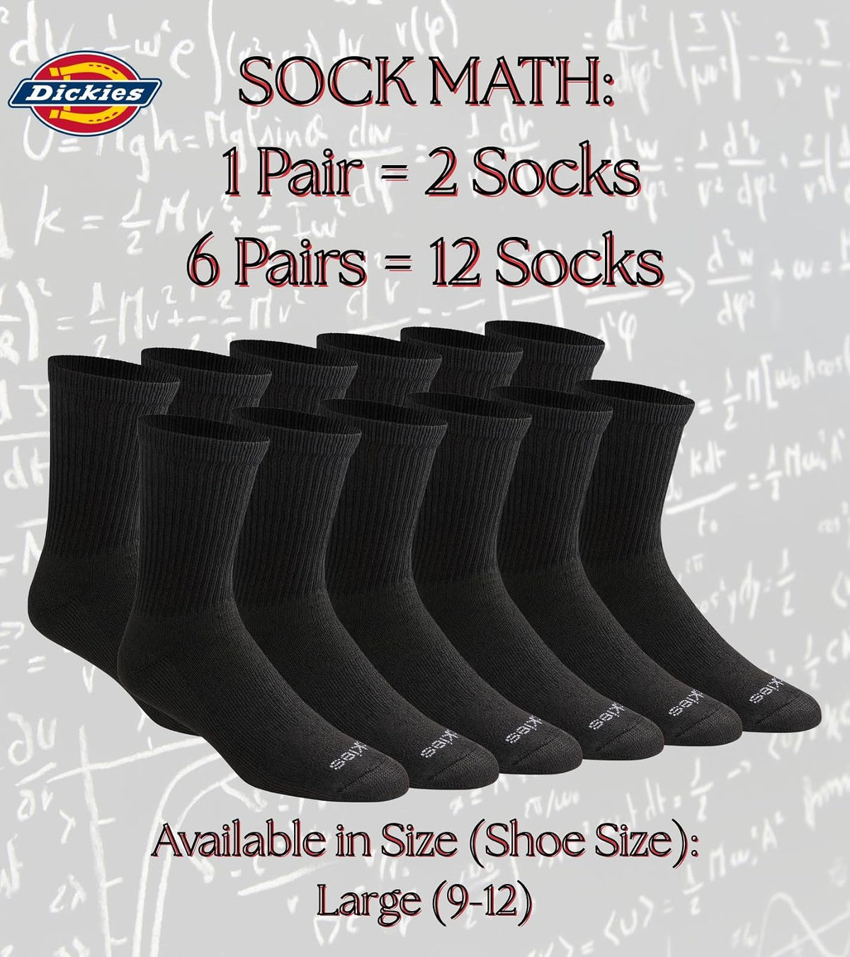Dickies Dri-tech Moisture Control Comfort Length Mid-crew Socks, Available in M-xl (6, 12 Pairs) Calcetines Hombre