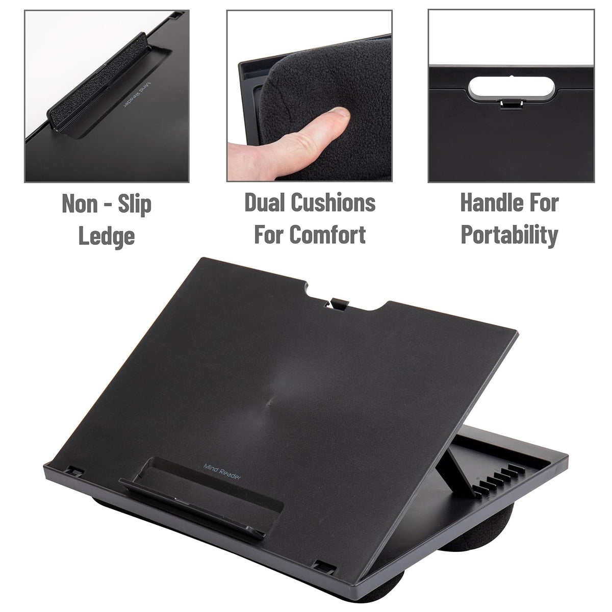 Mind Reader LTADJUST-BLK - Escritorio Portable Ajustable para Laptops con 8 posiciones, acolchonado, negro