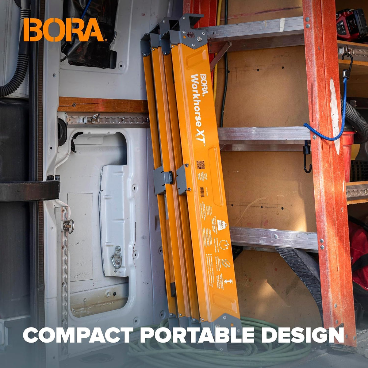 BORA Workhorse XT - Juego de 2 caballos de sierra plegables, resistentes, ajustables, altura ajustable, par de sawhorse con patas ajustables, caballo de sierra resistente para contratistas, banco de