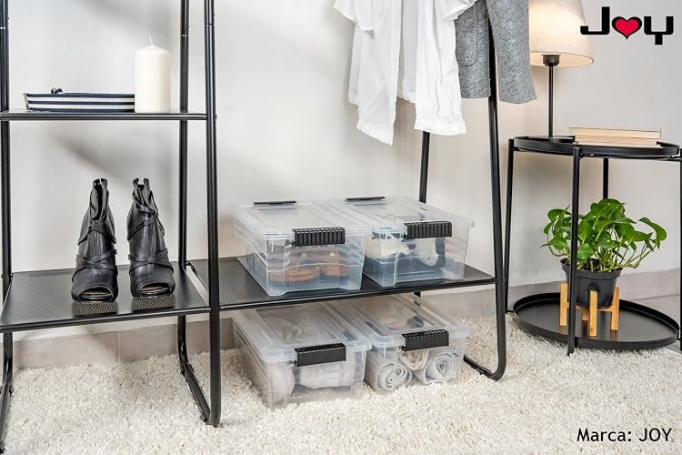 JOY Caja de Almacenamiento de Plástico Paquete de 3, Organizadora Apilable con Broche, Contenedor de 7 Litros. Tapa Duradera e Ideal para Organizar Zapatos, Ropa y Juguetes (37x23x13 cm)