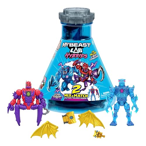 MRBEAST Lab - Paquete múltiple de híbridos, revelan Diferentes Piezas híbridas para Crear 2 Cifras de acción de Mezcla y combinación, además de Partes del dragón Dorado Panther, Combinaciones de