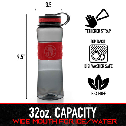 Franklin Sports Spartan OCR Botella de Agua de plástico, 32 onzas, Color Rojo