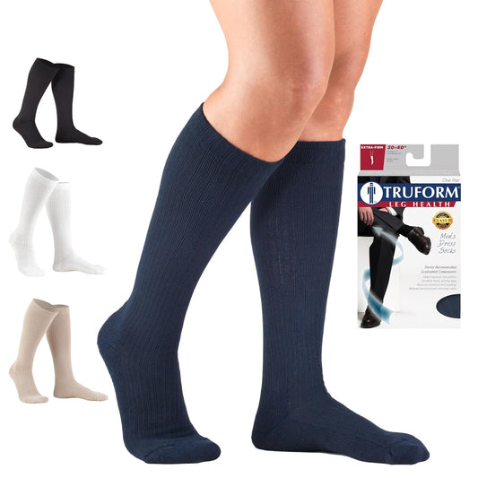 Truform Compression Socks, 10-20 mmHg, Ladies Gym Socks, Knee High Over Calf Length, Navy, Large
