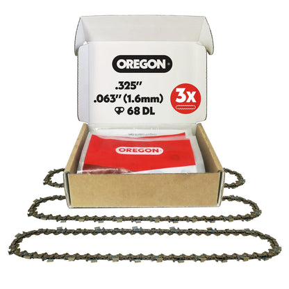 Oregon PowerCut V68 Cadena de Motosierra 22LPX068G | Paquete de 3, barra 18 pulgadas, 68 eslabones, paso 0.325 pulgadas, calibre 0.63 pulgadas, gris, compatible Stihl