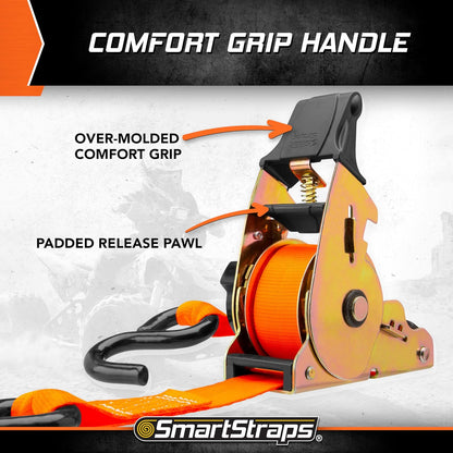 SMARTSTRAPS Correas de carraca retráctiles de 10 pies, Paquete de 2 – Resistencia a la Rotura de 3 Libras, Carga de Trabajo Segura de 1 Libra, Transporte de Motocicletas, Barcos y electrodomésticos