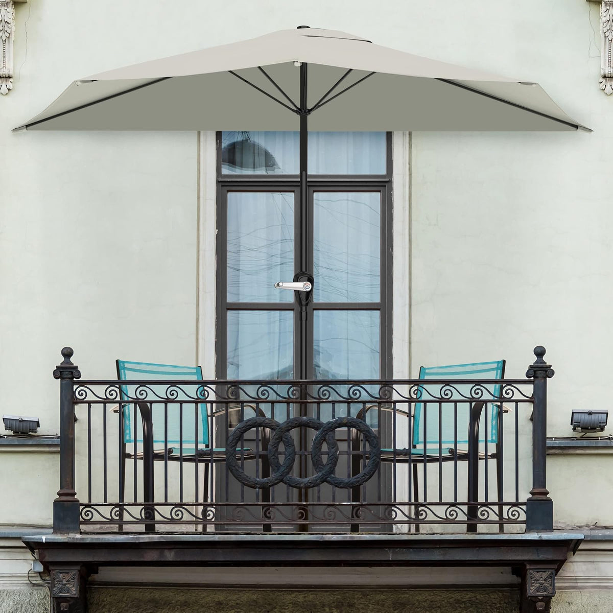 Pure Garden 50-145-T Half Round Patio Umbrella, Tan, 9'