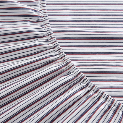 Nautica - Juego de sábanas de algodón percal para Cama Individual o Individual XL, con Funda de Almohada a Juego, crujiente y Fresco, Totalmente elástico, Esenciales para recámara (Avery Stripe Navy)