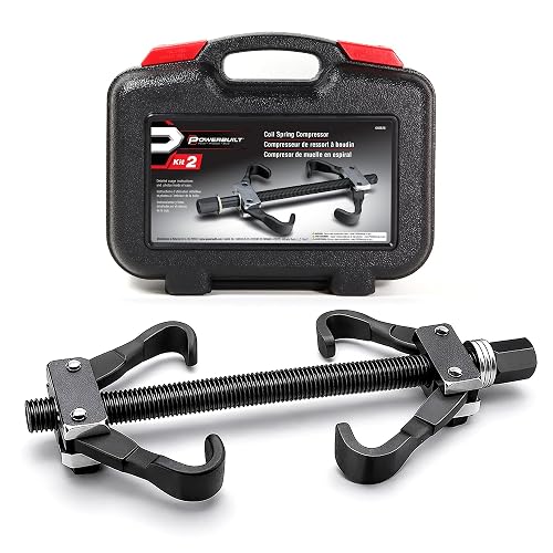 Powerbuilt 648628 - Kit de herramientas de compresor de resorte helicoidal, comprime, retira e instala el puntal del vehículo y muelles helicoidales para vehículos, estuche de almacenamiento